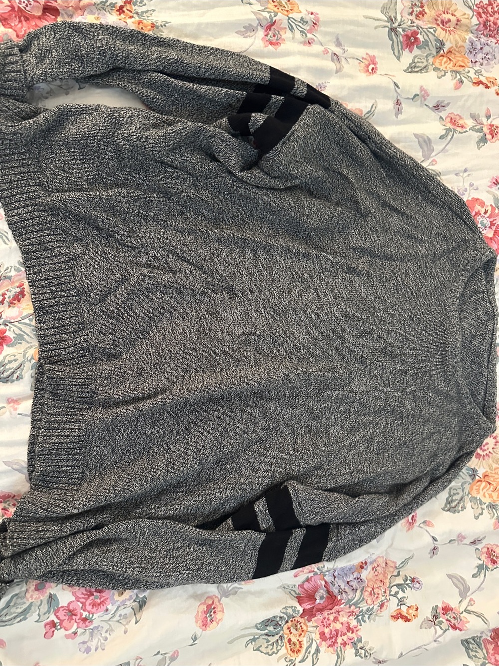 Brandy Melville Gray Crewneck Sweater with Black Sleeve Stripes